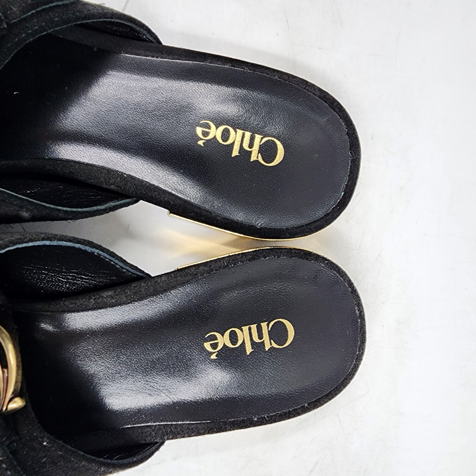 Chloé Alize Buckled Slide Sandals Women's 6.5US Black/Gold Open Toe Slip On - Picture 5 of 21