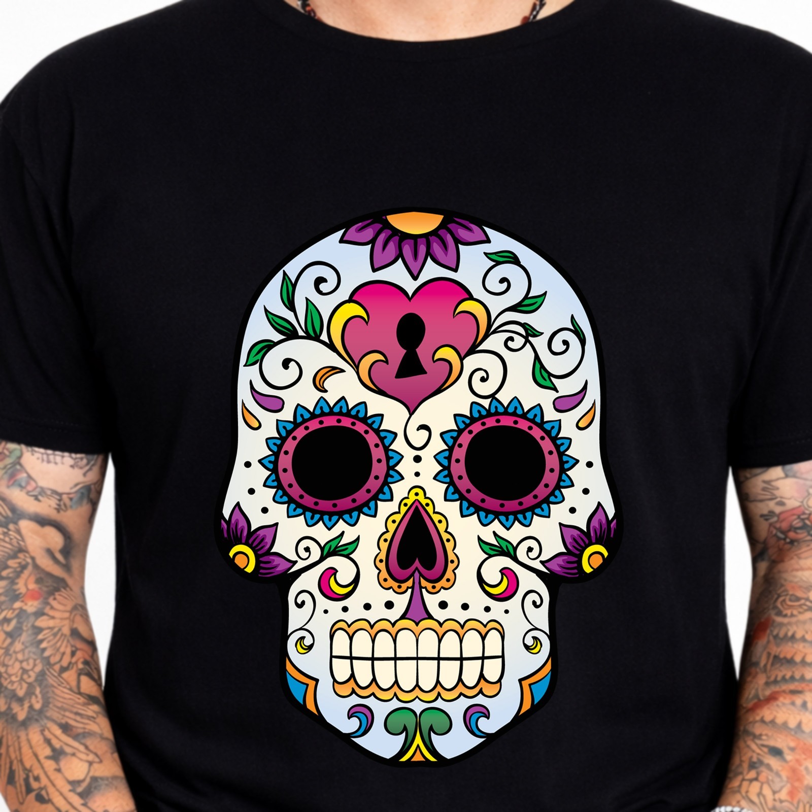 Sugar Skulls Day Of The Dead Dia De Los Muertos Floral Art Bold Graphic T-Shirts