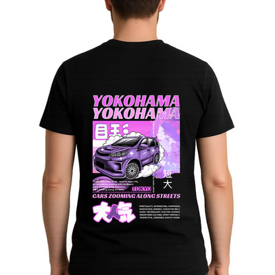 Yokohama JDM T-shirt - Japanese Car Streetwear, Front and Back Print T-shirt S–5