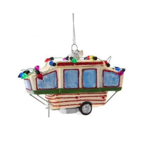 Kurt Adler Glass Ornament For Christmas Tree, Noble Gems Pop-Up Camper