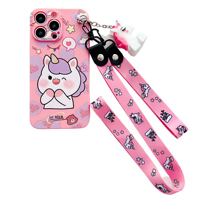 For iPhone Samsung Huawei Honor Case Cute Unicorn Doll Holder +Strap Phone Cover