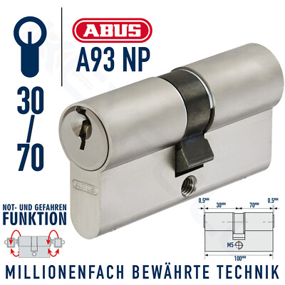 ABUS A93 NP Türzylinder Schließzylinder Doppelzylinder Not Gefahr Funktion SKG