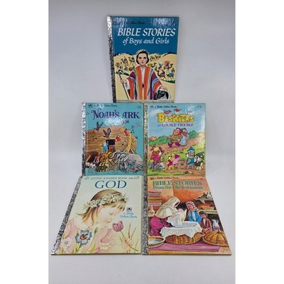 Vintage Little Golden Books Lot of 5 Bible Stories Noahs Ark God The Biskitts