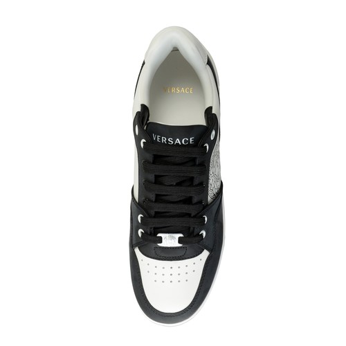 Pre-owned Versace Men's Medusa Logo Black & White Leather Sneakers Shoes Us 8 It 41