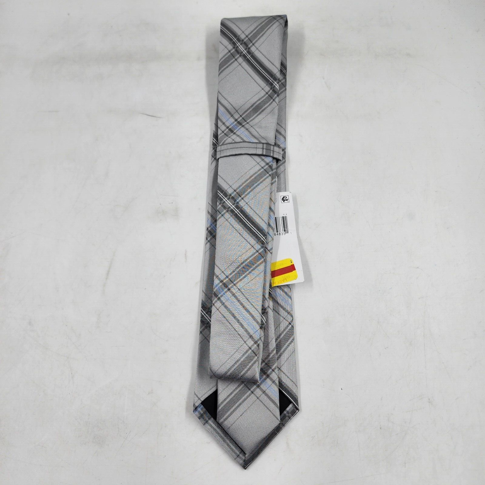 Calvin Klein Silk Slim Plaid Tie Men's One Size Gray Blue Pointed Design - Picture 6 of 13