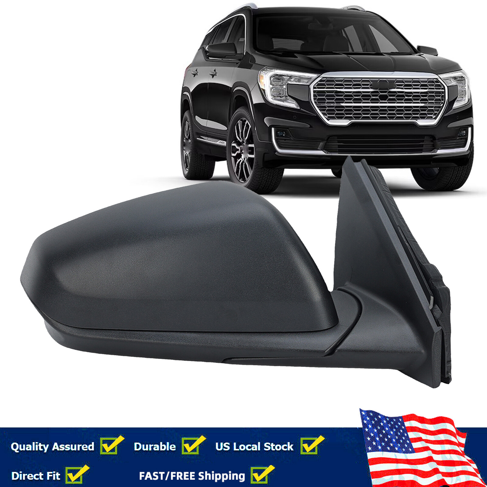 Правое боковое зеркало с подогревом для Chevrolet Equinox Terrain 2018-2024 Текстурированного черного цвета