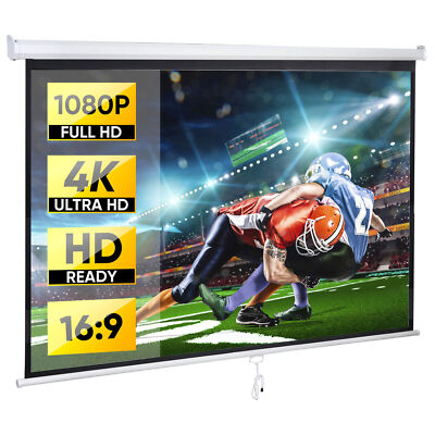 HD Projection Screen Manual Pull Down Projector Movie Screen 72''/80''/100''/120''