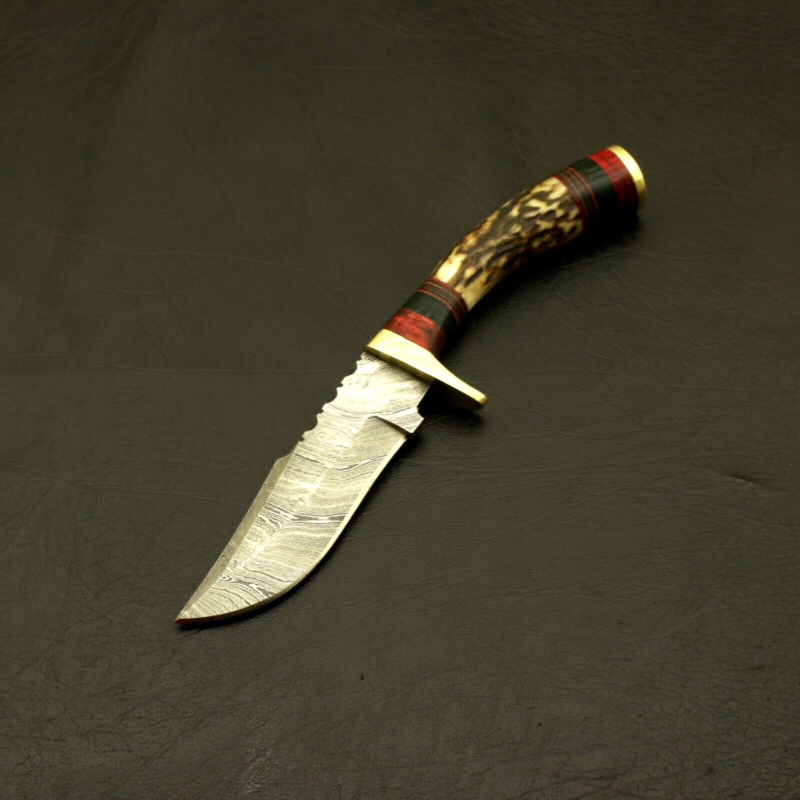 Custom Hand Forged Damascus Steel Hunting Camping Knife Stag Horn/ Antler