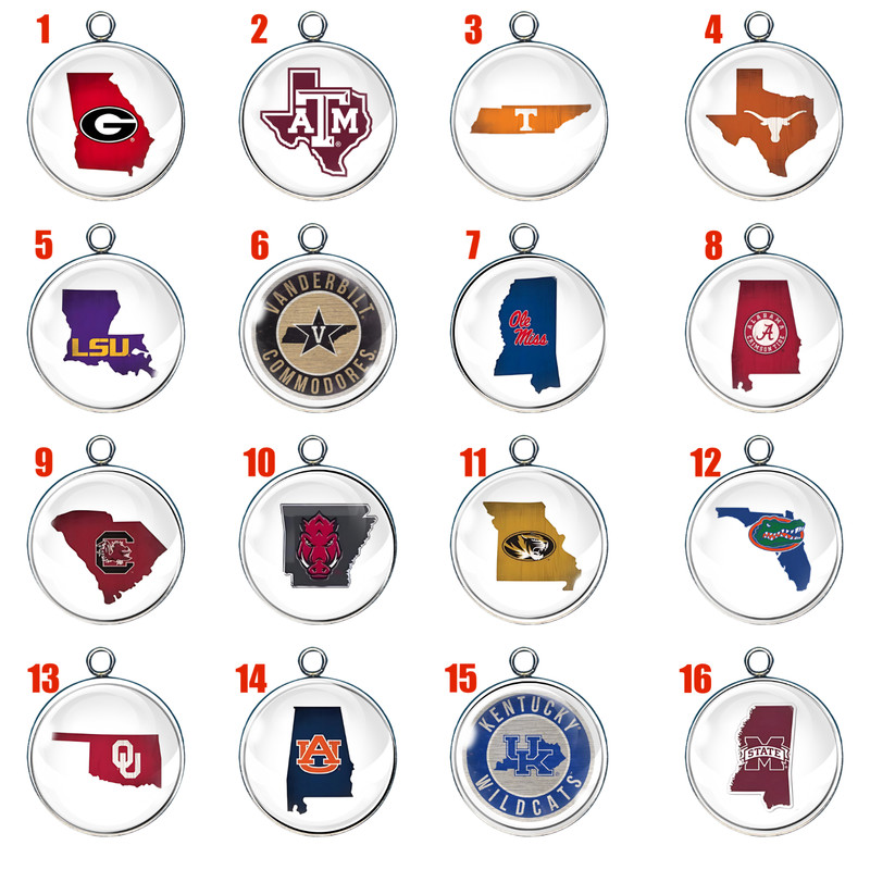 College SEC Conference Glass Cabochon Charms