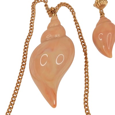 Vintage KJL Avon Cream Lucite Conch Shell Necklace Earrings Set, Peach Salmon