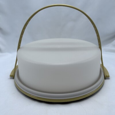 Tupperware Cake Pie Keeper Carrier w Handle Harvest Gold Base 719-4 Lid 720-1