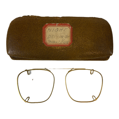 Vintage 50's-60's Clip On Sunglasses Matte Gold Metal Frames with case