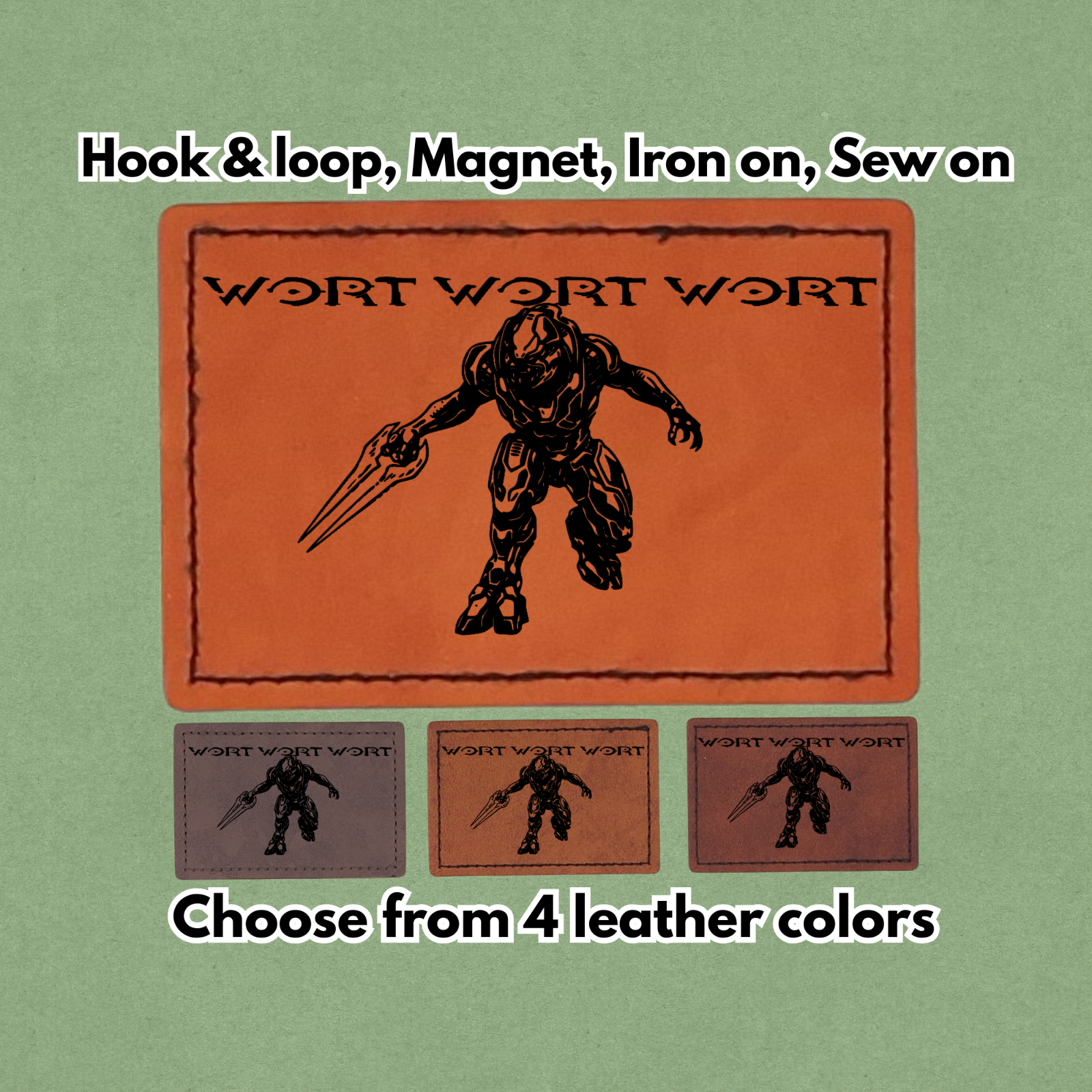 Halo Wort Wort Wort - Leather Patch - Magnet, Hook and Loop, Iron on and Sew on