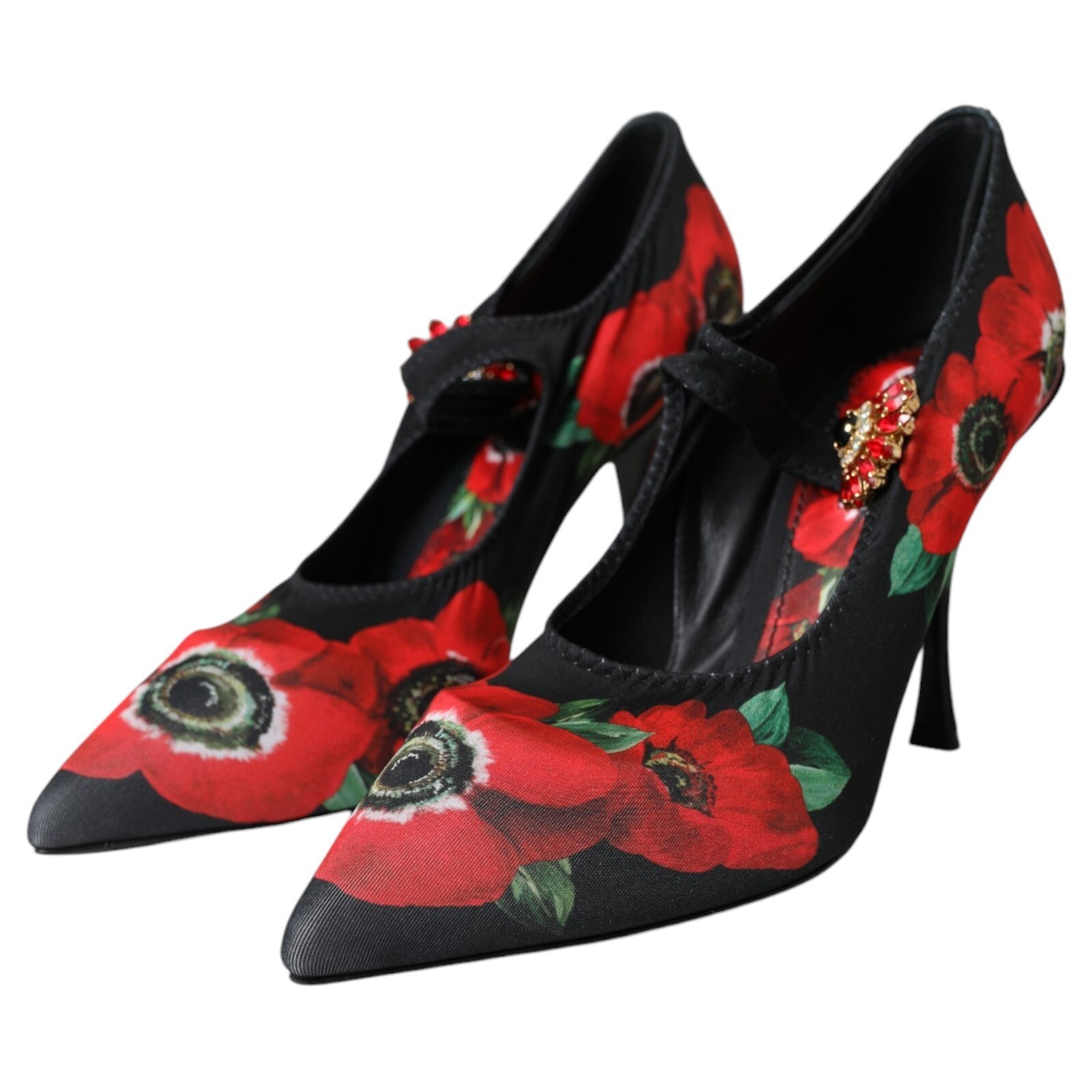 Pre-owned Dolce & Gabbana Shoes Black Floral Crystal Mary Jane Pumps Eu39 / Us8.5 1050usd