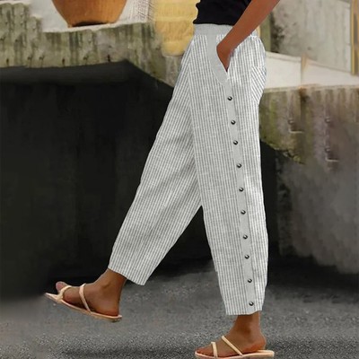 Women Casual Stripe Print Harem Pant Waist Women's Pants Casual Elastic Waist