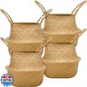 Qunclay Woven Seagrass Baskets Belly Basket Folding Boho Natural Plant Pot with Handles Round Decorative Wicker Large Indoor Planter for Home Outdoor Tree Planters Decor(12 x 11 Inch, 4 Pcs)