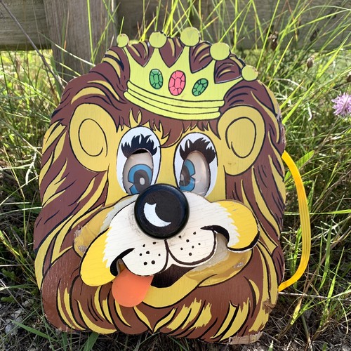 Vintage 1950s Wood Wind Up Toy Lion Music Box Wall Hanging Japan