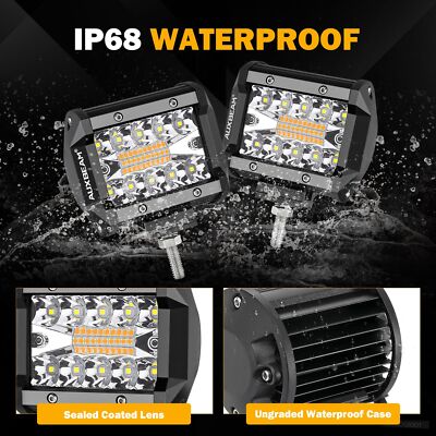 AUXBEAM 4" LED Work Light Bar Spot Cube Pods White Amber Strobe Fog Driving Lamp