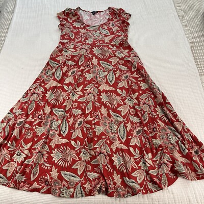 Chaps Ralph Lauren Dress Womens XL Red Floral Maxi Midi Flowy Beach Tropical