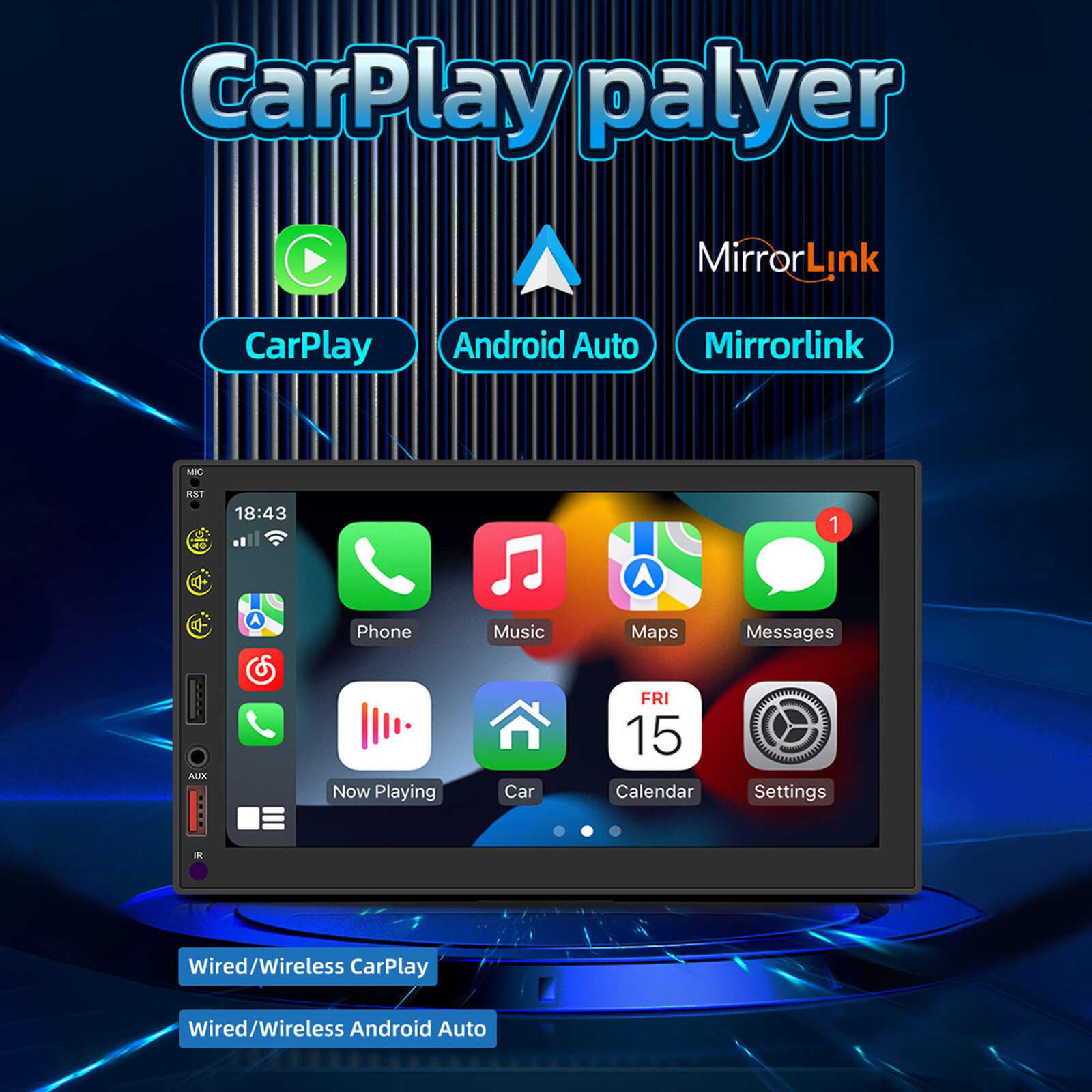 7" Wireless Carplay Bluetooth Stereo Radio FM Car MP5 Player