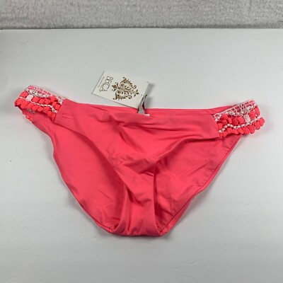 Becca by Rebecca Virtue Crochet Side Hipster Large Bikini Bottom Pink NWT 6270