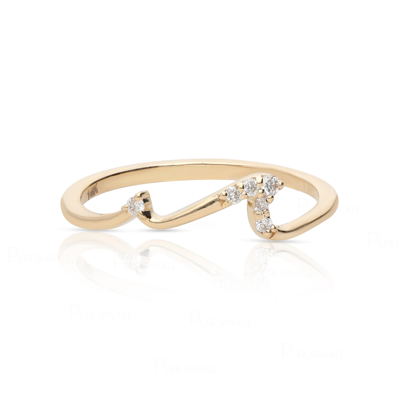14K Gold 0.05 Ct. Lab-Created Diamond Wave Design Wedding Ring Fine Jewelry