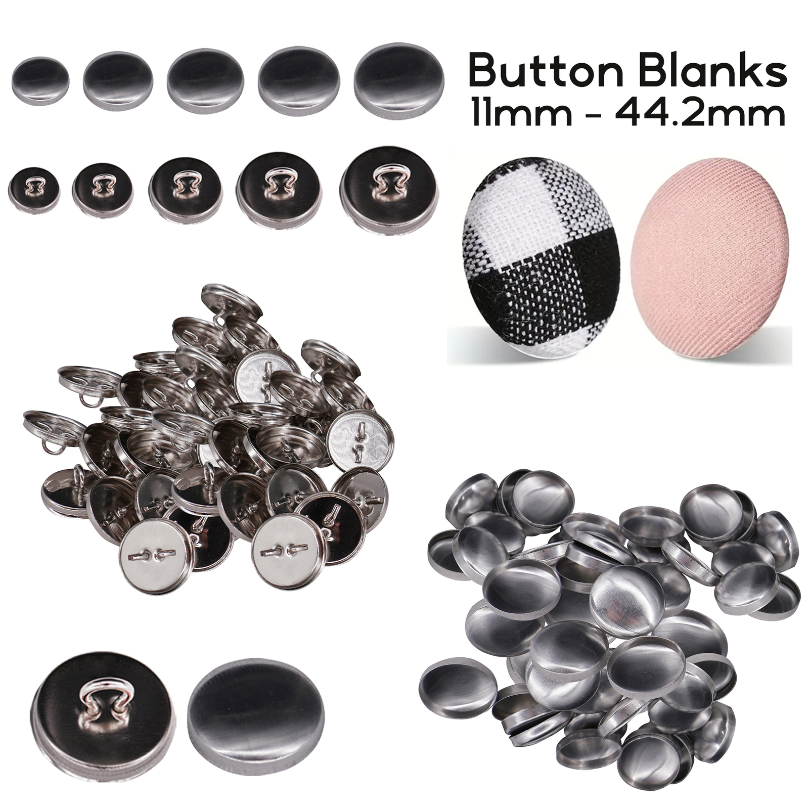 50/100 Self Cover Button Sets – Sewing Craft Metal Blanks with Aluminium Backs