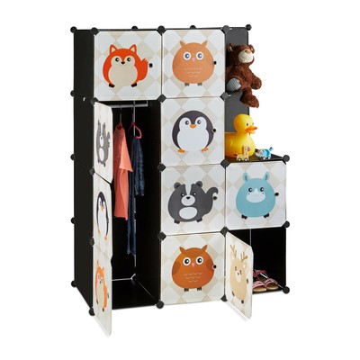 Steckregal Kinderzimmer mit Tiermotiven, Kunststoff Stecksystem, Kleiderschrank