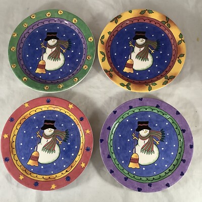 Set of 4 Salad Dessert Plates Sango Sweet Shoppe Sue Zipkin Christmas Snowman