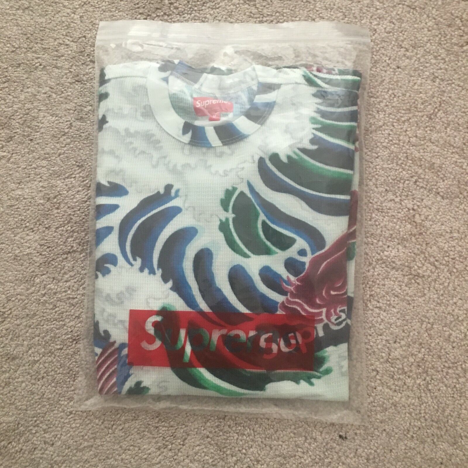 SUPREME Waves Japanese Koi Fish Long Sleeve Top Waffle Crew SUPREME Waves Japanese Koi Fish Long Sleeve Top Waffle Crew