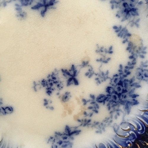 Antique Flow Blue Gold Floral La Belle China Wheeling Pottery 8.75