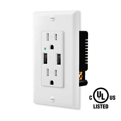 4.2A High Speed Dual USB Port Wall Outlet Charger Receptacle w/ Wall Plate TR UL