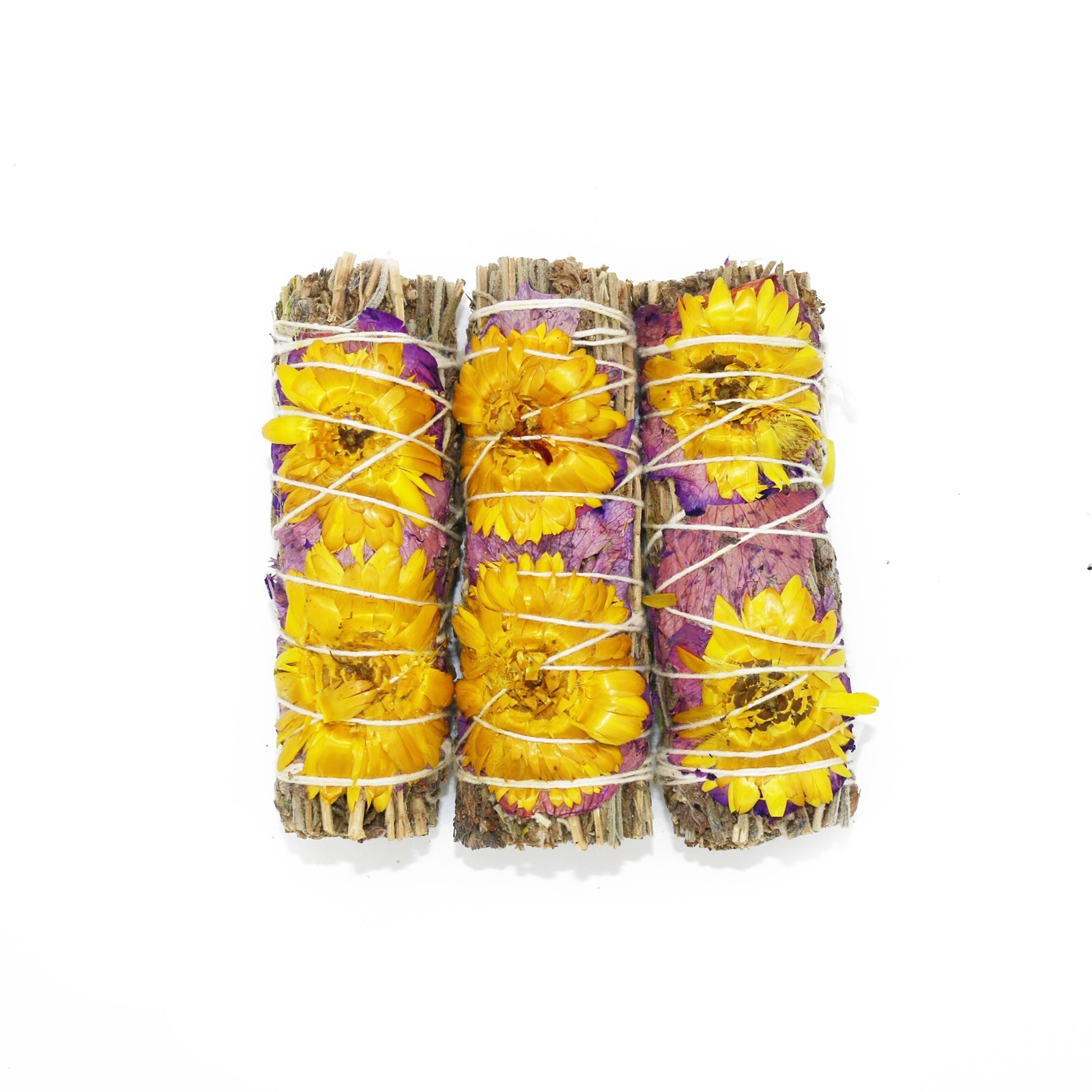 3 Pack Evelyn Lavender Floral White Sage Smudge Sticks with Flowers and Guide 