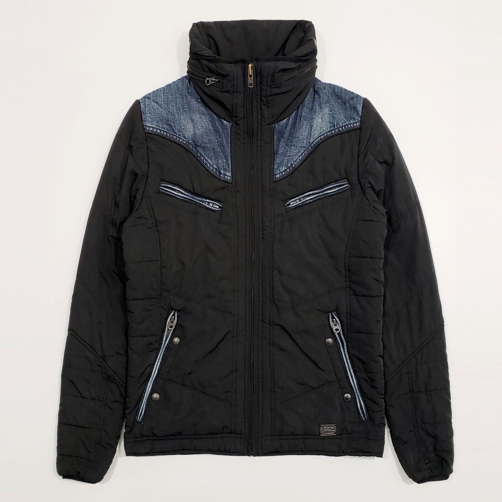 DIESEL Biker Jacket Western Denim Trim Panel Teflon Quilt DIESEL Biker Jacket Western Denim Trim Panel Teflon Quilt
