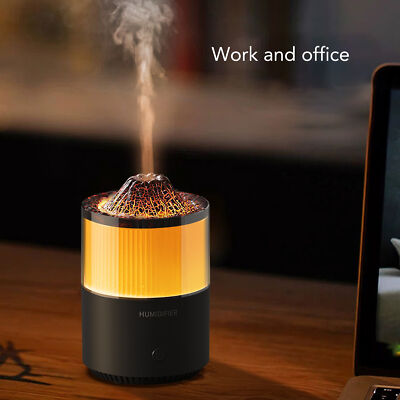 Essential Oil Diffuser Simulation Volcano Humidifier W/Colorful Light Black AC