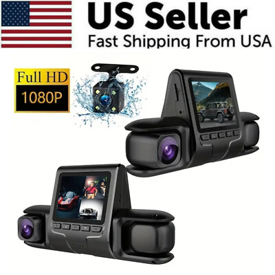Dash Cam HD 1080P Car Dual Lens Front/Rear/Inside Video Recorder Camera G-sensor