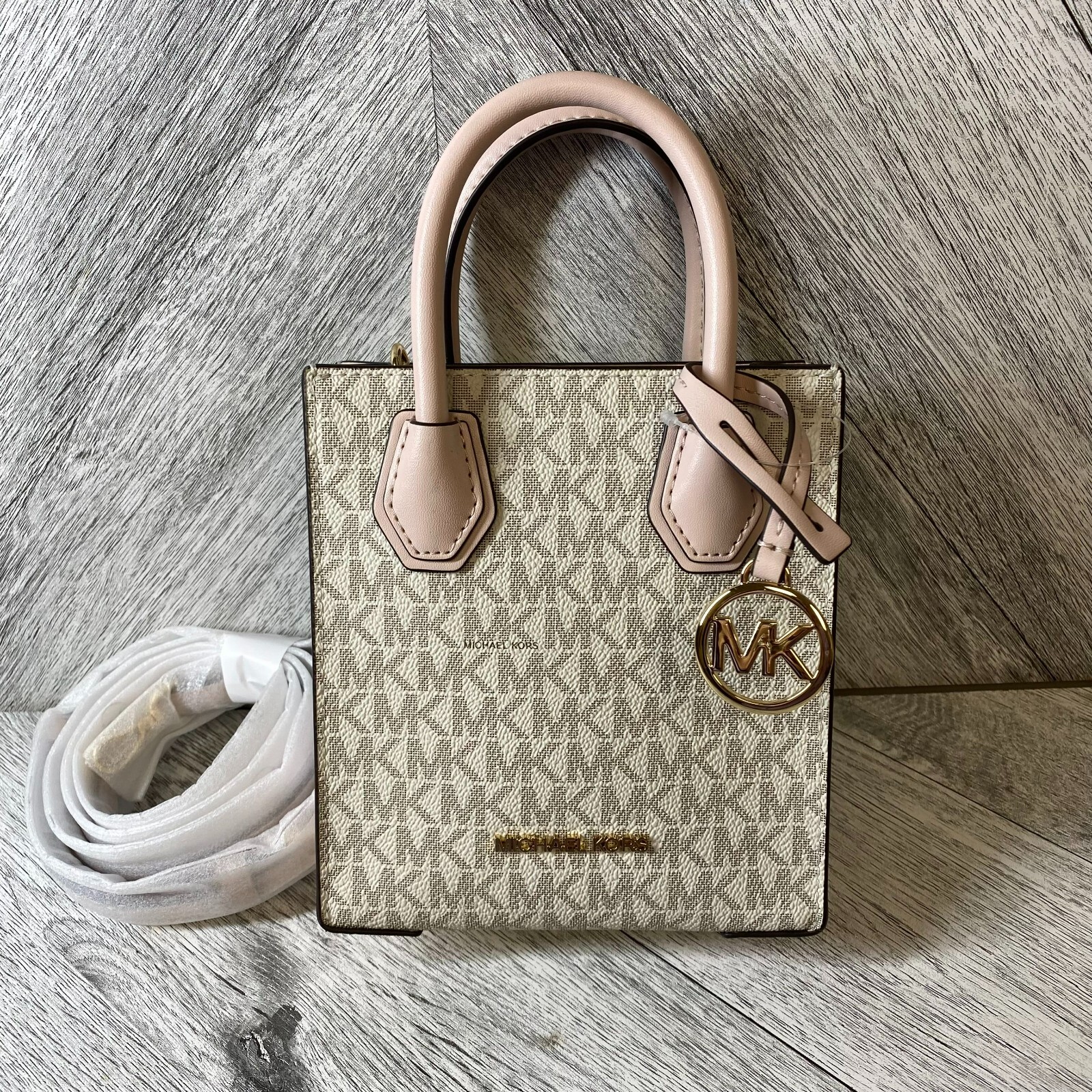 Michael Kors Pink Logo Mercer Pebbled Leather NS Shopper