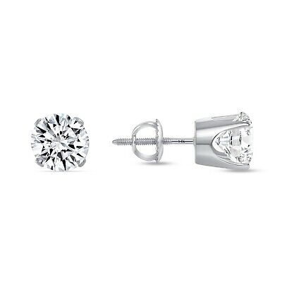 Pre-owned Shine Brite With A Diamond 2.25 Ct Round Cut Earrings Crown Set Studs Real Solid 14k White Gold Screw Back In White/colorless