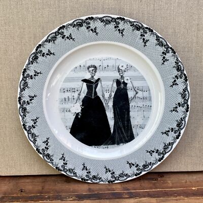 10.5'' FUN BONES Black White Skeleton Bride & Bride Wedding Gothic Dinner Plate