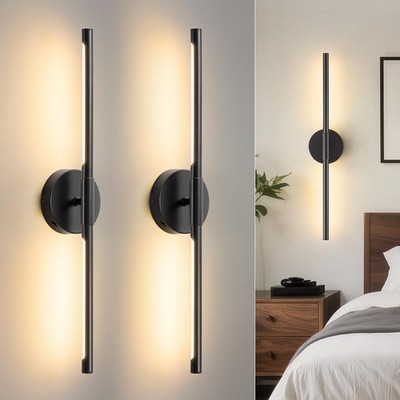 Lightania Hardwired Wall Sconces Set of Two, 24'' Modern Black...