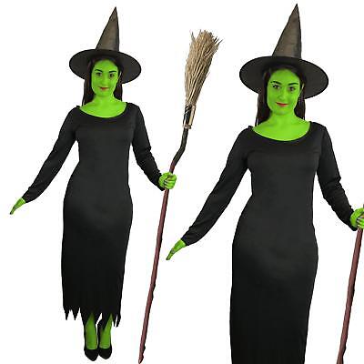 Ladies Wicked Witch Dress & Hat Halloween Fancy Dress Wicked Elphaba 