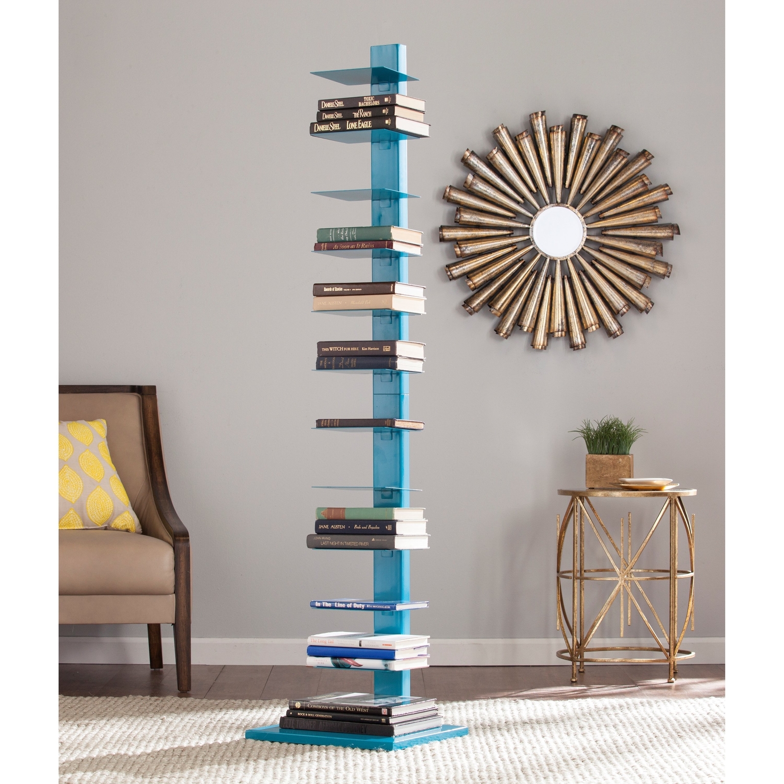 Blue Spine Tower Book Shelf Vertical Book Stand Holder Storage Minimalist Holder