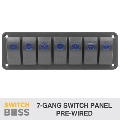 7 Gang Rocker Switch Panel - BLUE - PRE WIRED - LED 4x4 Boat Caravan Marine 12v