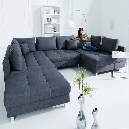 XXL Wohnlandschaft KENT 305cm anthrazit inkl.Hocker Ecksofa U-Sofa Federkern
