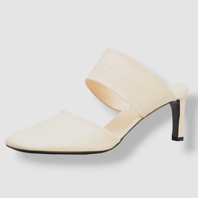 $681 Jil Sander Women Ivory Agnellato Calfskin Slide Mule Heel Sz EU 38.5/US 8.5