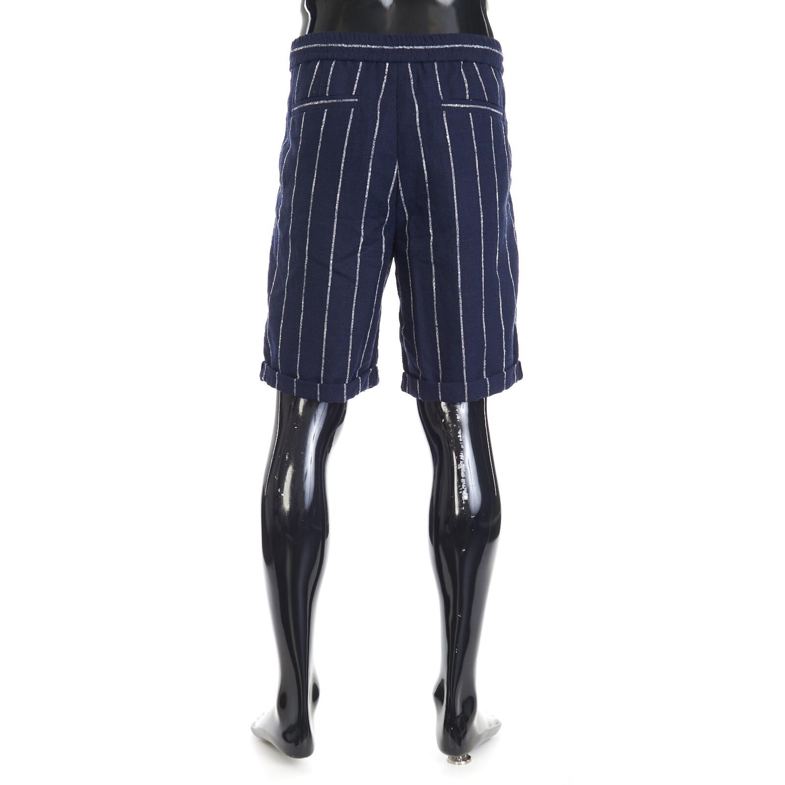 Pre-owned Brunello Cucinelli 1395$ Navy Chalk Stripe Bermuda Shorts - Drawstring, Pleats In Blue