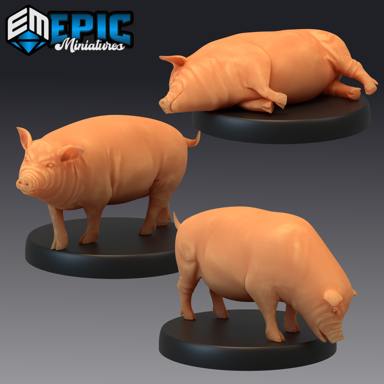 Farm Animal Pig - Dungeons and Dragons Miniatures, D&D, Epic Miniatures, Fantasy