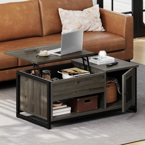 Lift Top Coffee Table 42" w/ Storage Hidden Compartment & Open Shelf Living Room