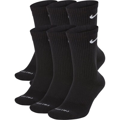 2 Pair Nike Crew Socks Dri-Fit Black Everyday Plus NEW Large M 8-12 W 10-13