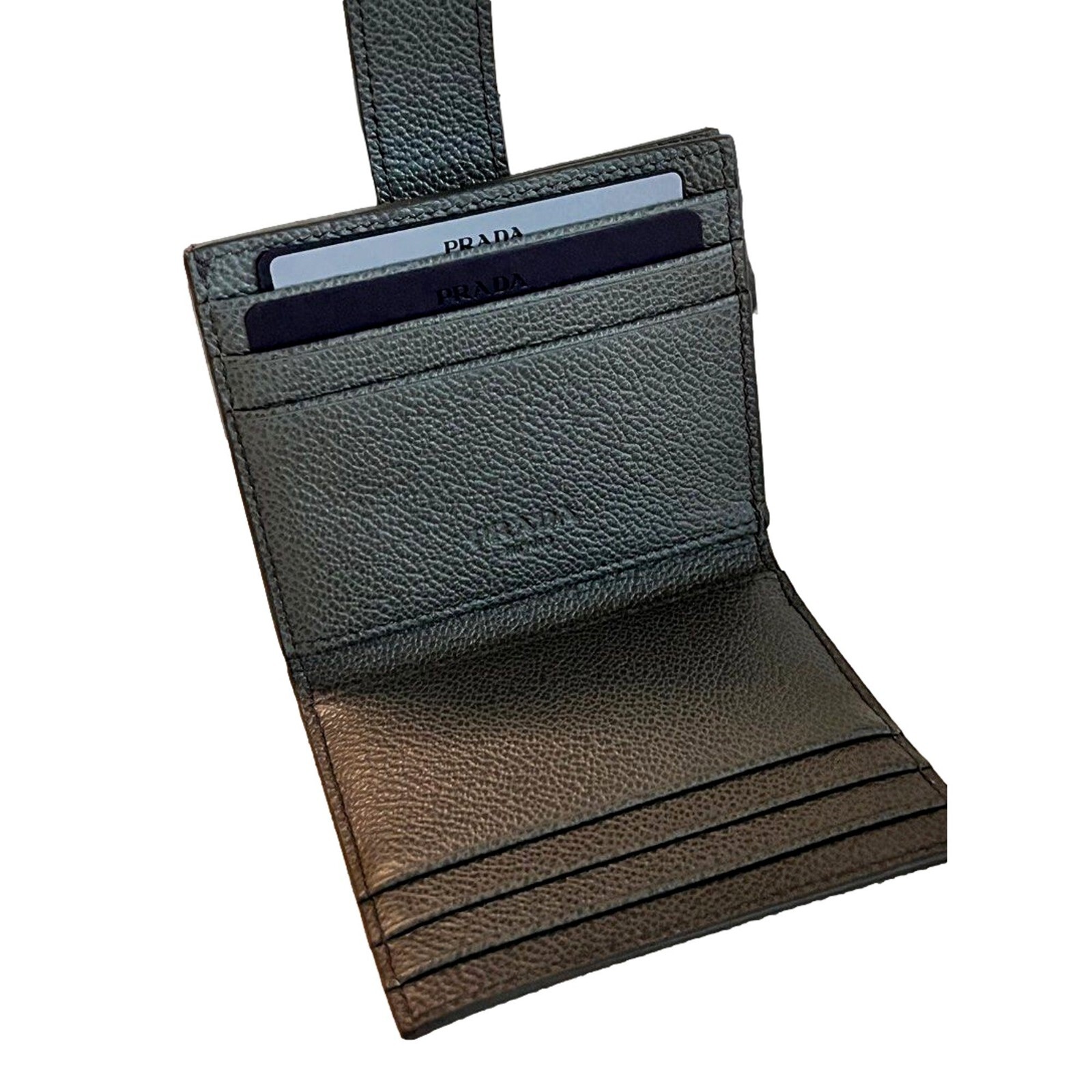 Pre-owned Prada Grey Vitello Grain Leather Card Bifold Wallet In Gray